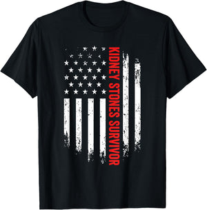 Kidney Stones Survivor American Flag Recovery Get Well Gift T-Shirt - T-Shirt | Black