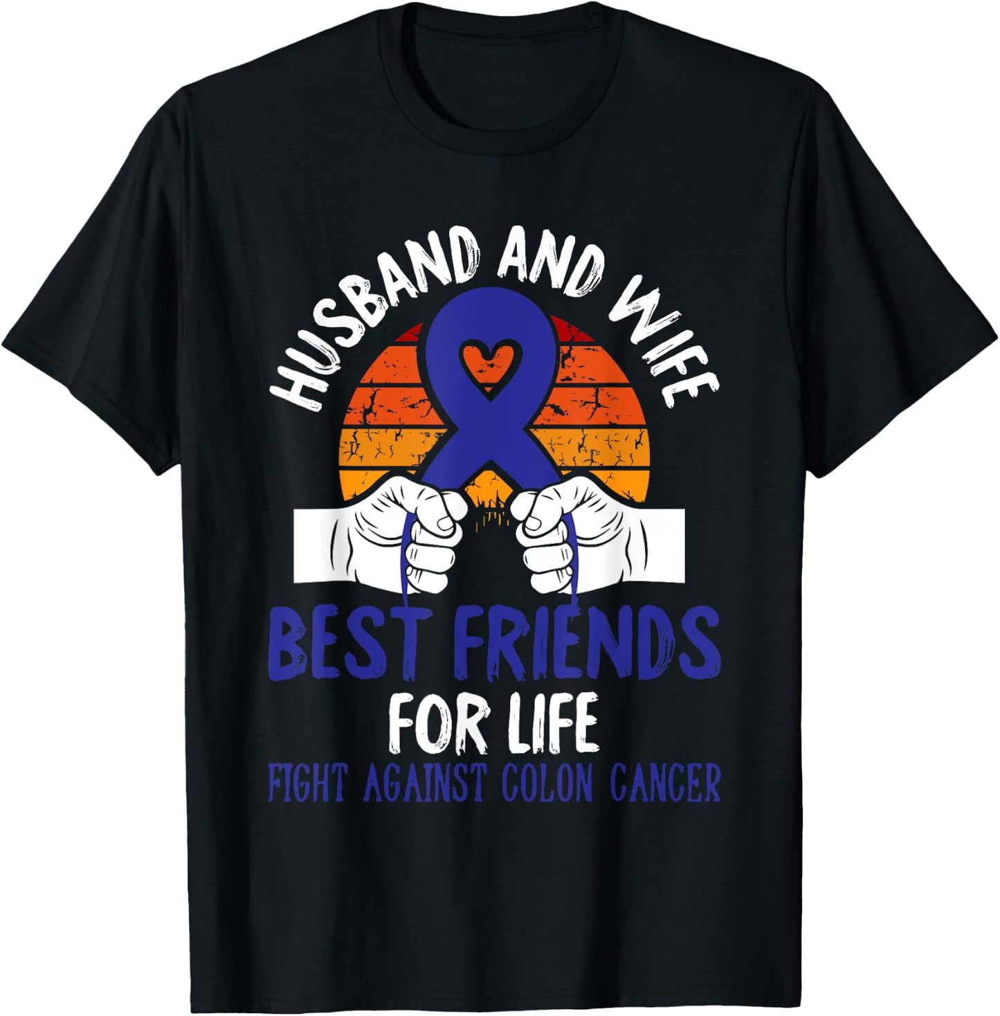 Husband And Wife Colon Cancer Awareness Fight Retro Gifts T-Shirt - T-Shirt | Black