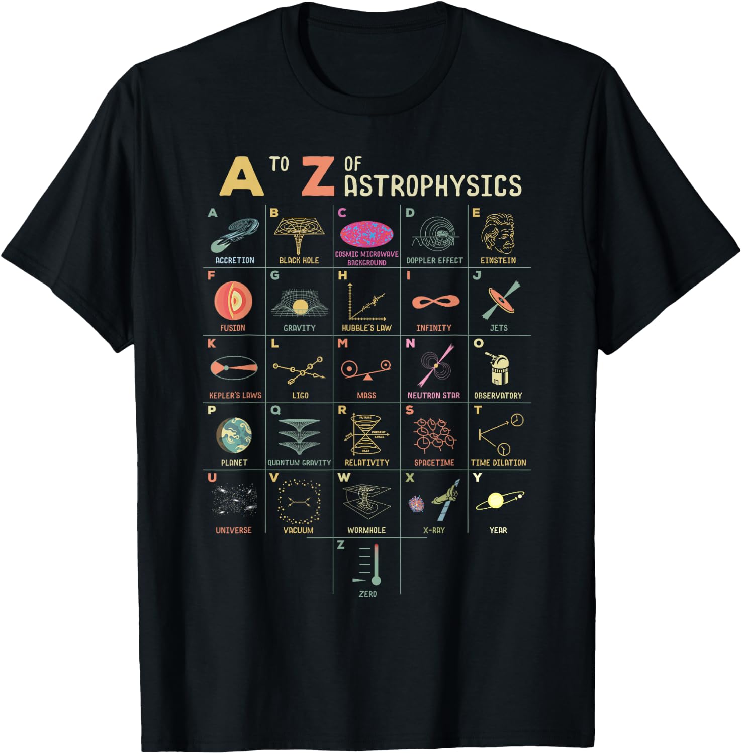 A to Z Astrophysics Funny objects in space science T-Shirt - T-Shirt | Black