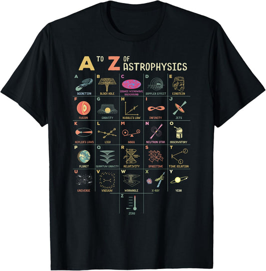 A to Z Astrophysics Funny objects in space science T-Shirt - T-Shirt | Black