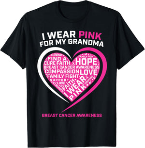 Kids Gift I Wear Pink For My Grandma Breast Cancer Awareness T-Shirt - T-Shirt | Black