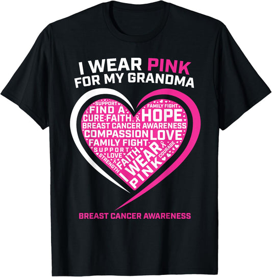 Kids Gift I Wear Pink For My Grandma Breast Cancer Awareness T-Shirt - T-Shirt | Black