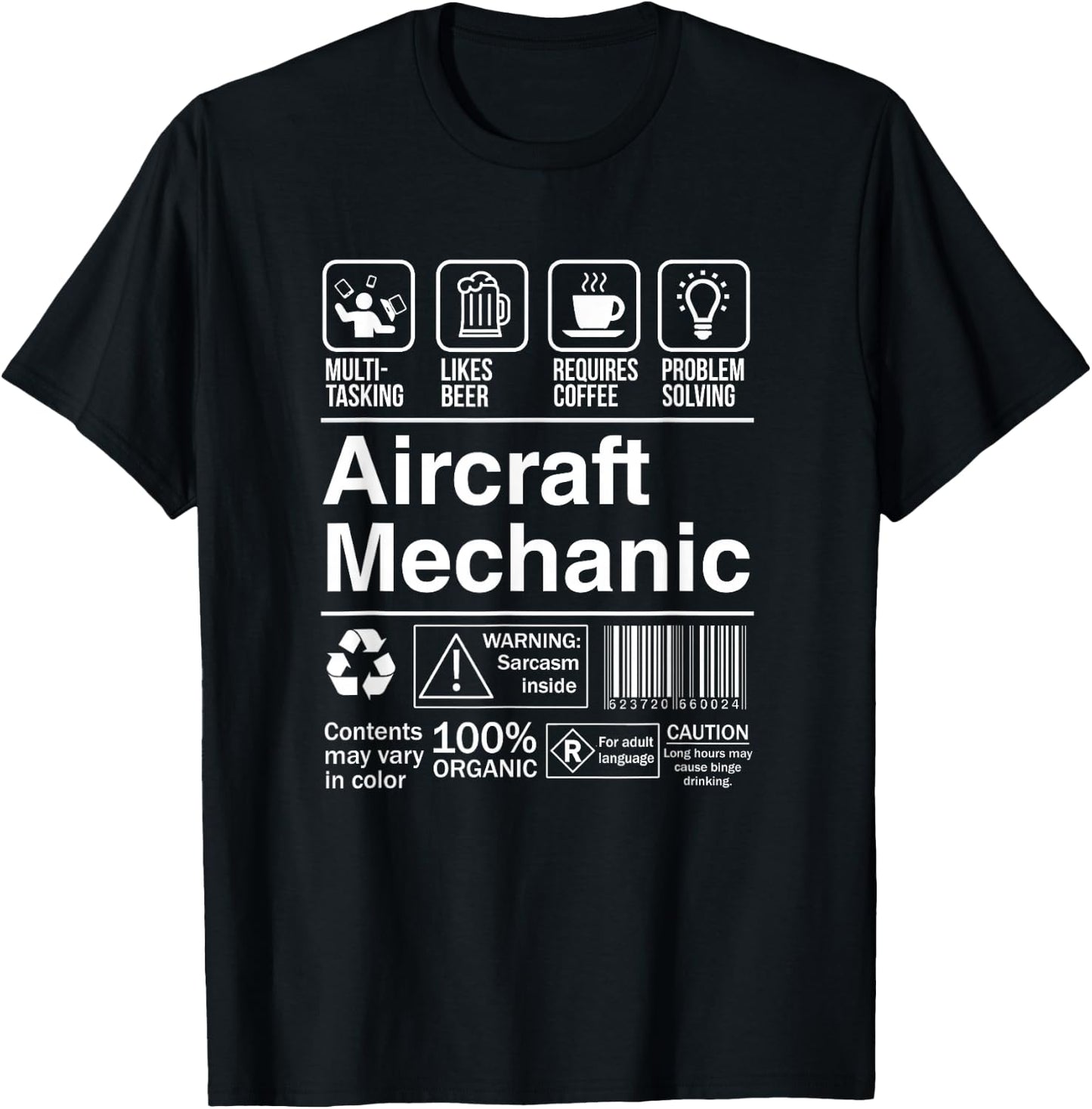 Aircraft Mechanic Product Label Funny Gift T-Shirt - T-Shirt | Black