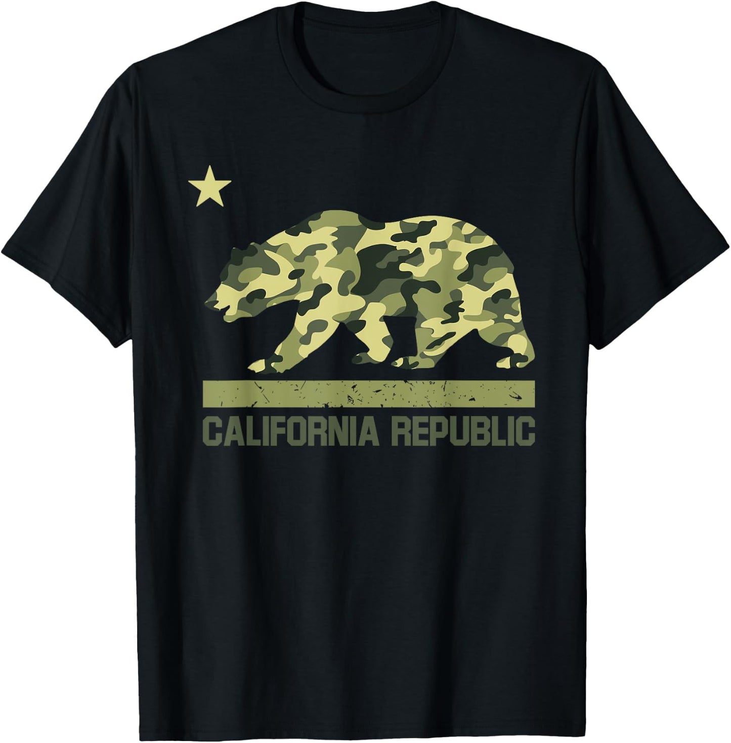 California Republic Flag Camo Bear Star Camouflage LA Cali T-Shirt - T-Shirt | Black