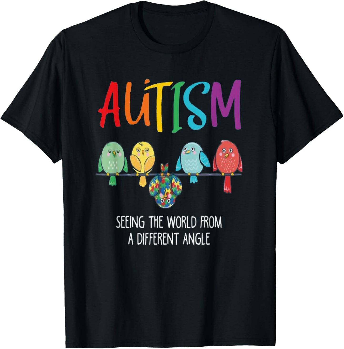 Autism Awareness Cute Owl Color Puzzles autism kids T-Shirt - T-Shirt | Black