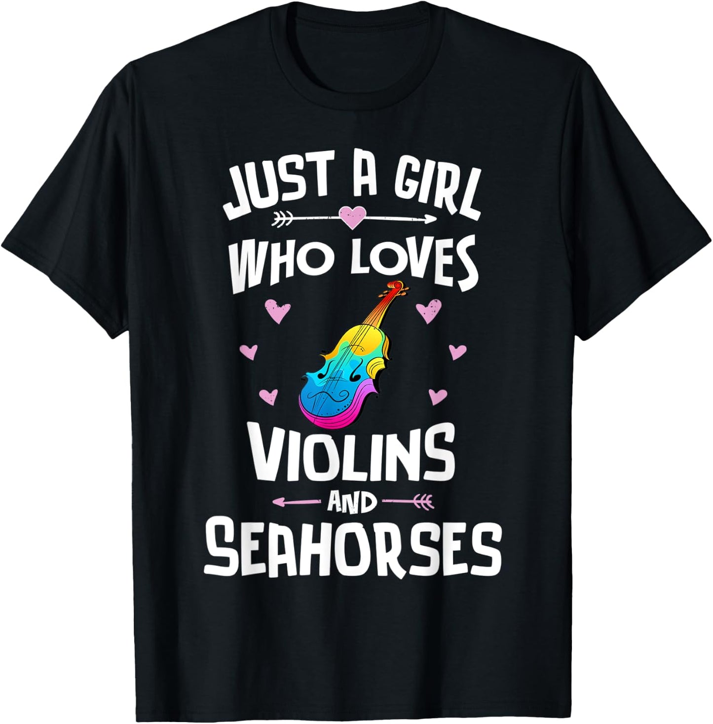 Violins And Seahorses Gifts for Girls Women T-Shirt - T-Shirt | Black