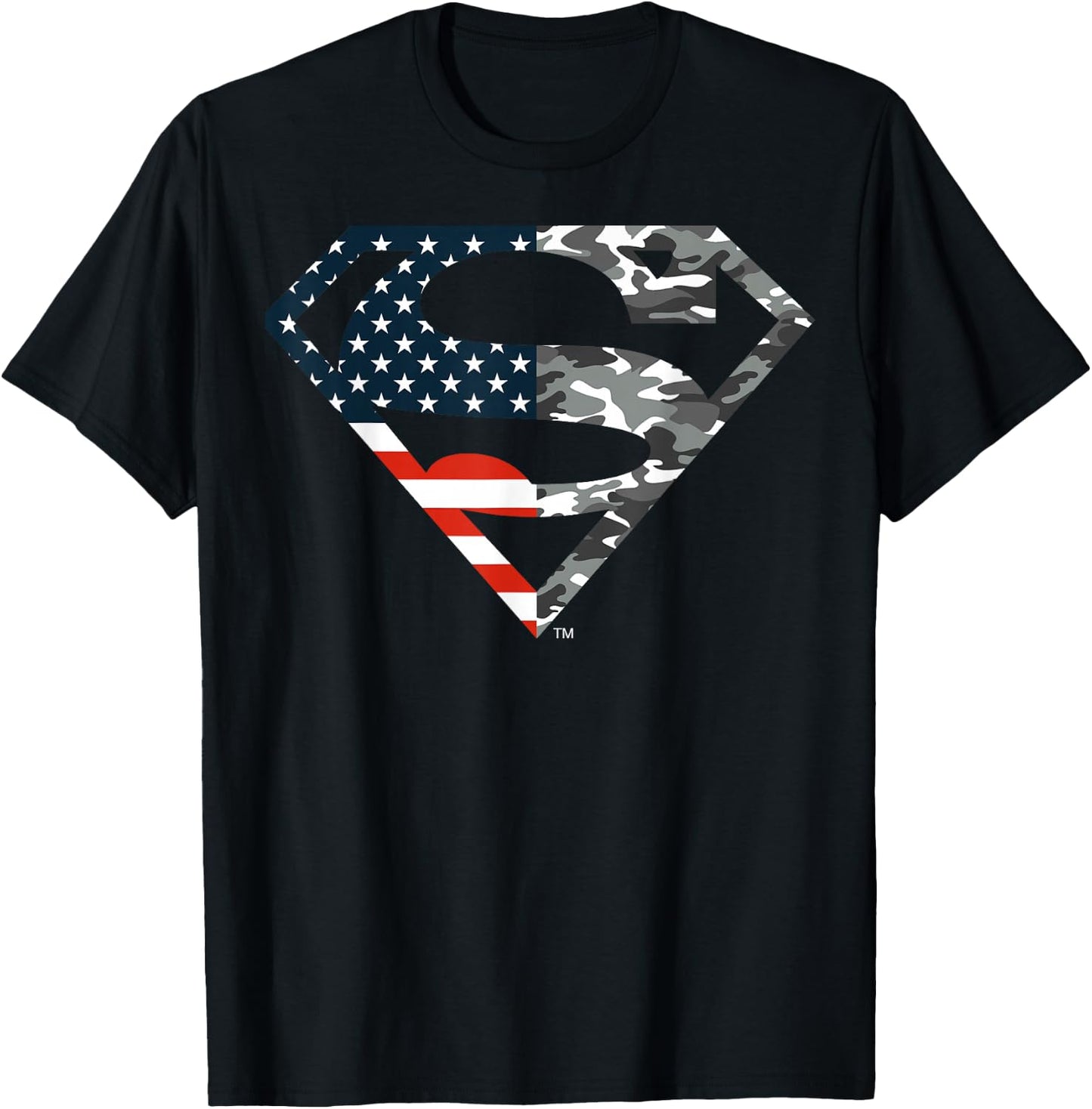 DC Comics Superman American Flag Camo Logo Small T-Shirt - T-Shirt | Black