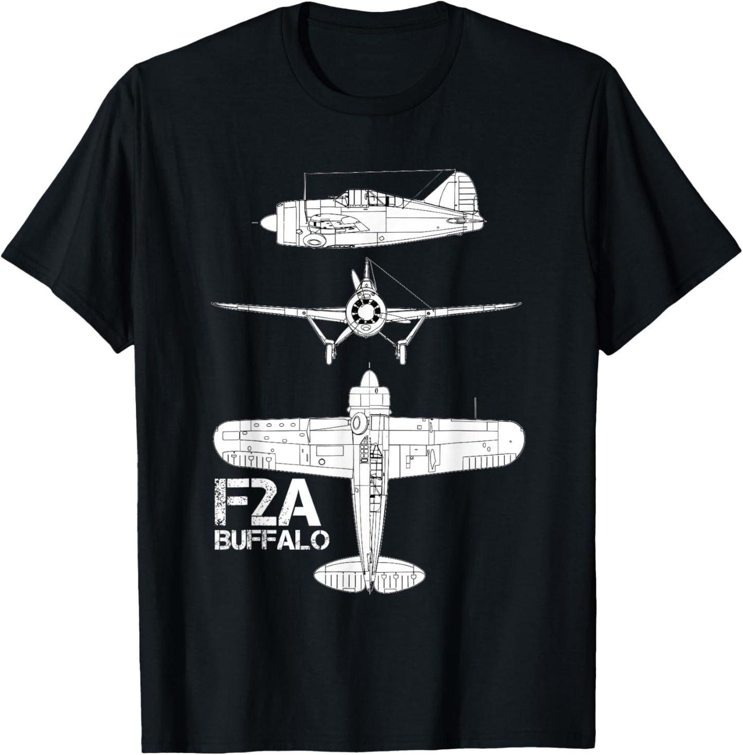 Brewster F2A Buffalo Fighter Aircraft WW2 Airplane T-Shirt - T-Shirt | Black