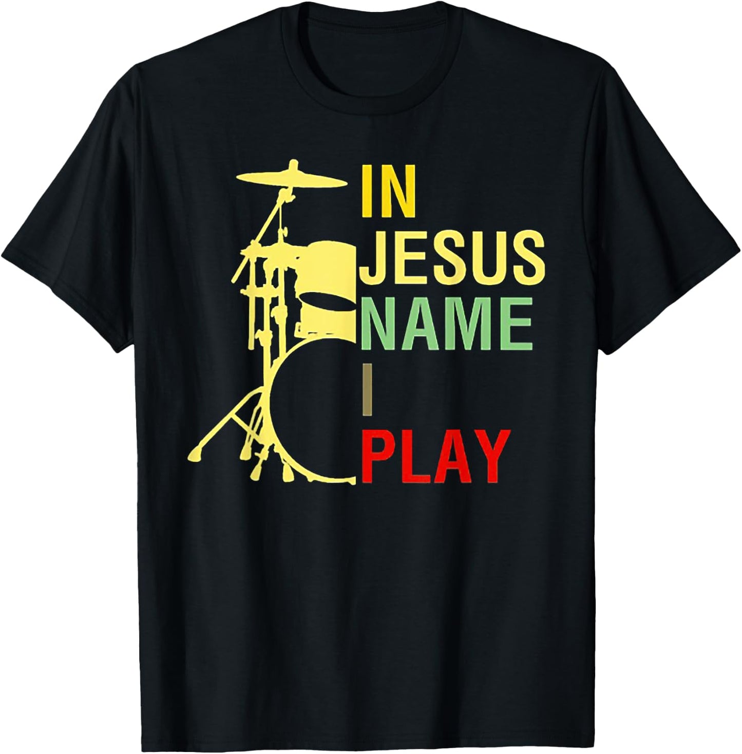 In Jesus Name I Play Vintage Drum T-Shirt - T-Shirt | Black