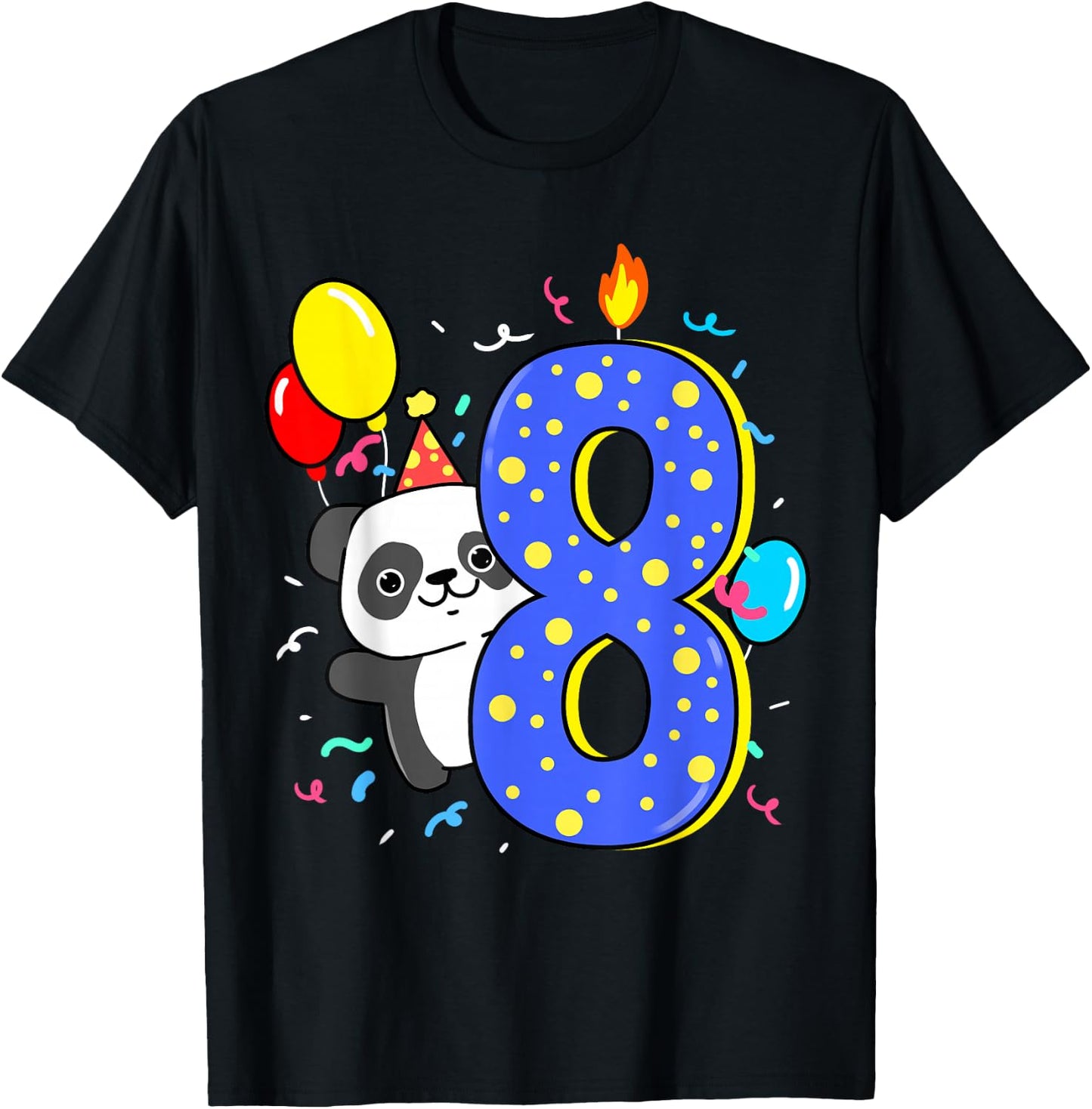Birthday Panda 8 Years T-Shirt - T-Shirt | Black