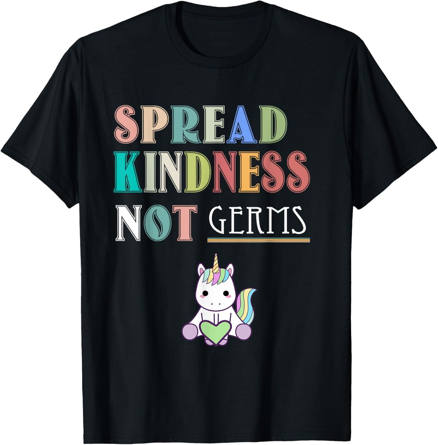 Spread Kindness Not Germs Essential Unicorn Cat Lover Funny T-Shirt - T-Shirt | Black