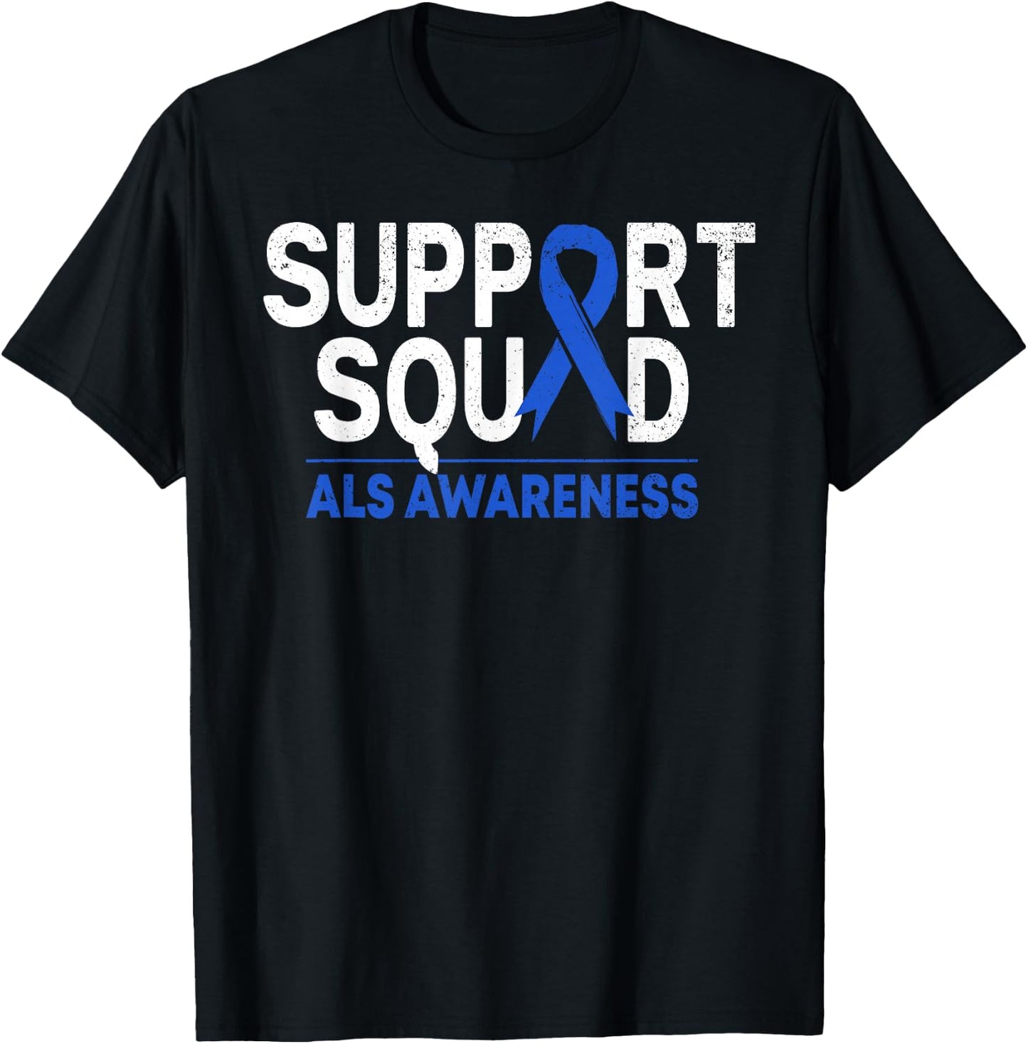 Support Squad ALS Awareness Month Blue Ribbon Support Team T-Shirt - T-Shirt | Black
