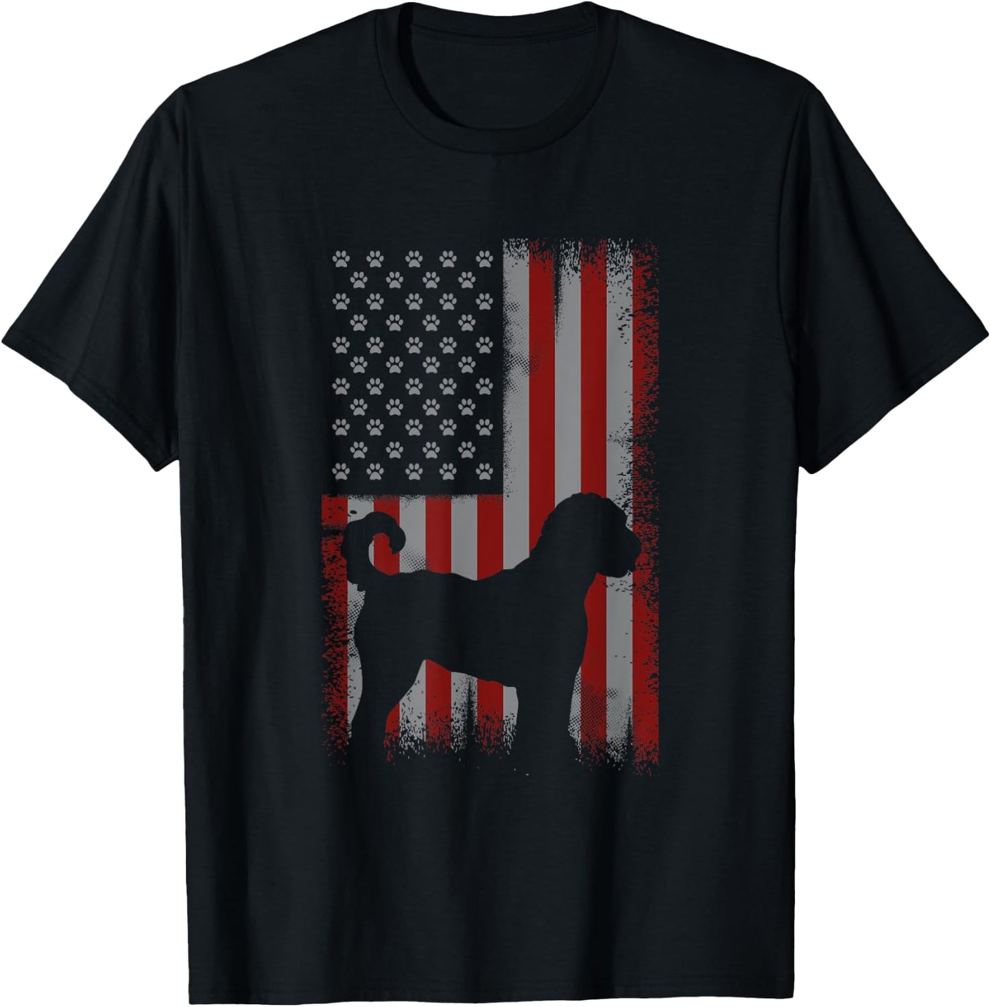 Patriotic American Flag Golden Doodle Lover Gift Men Women T-Shirt - T-Shirt | Black