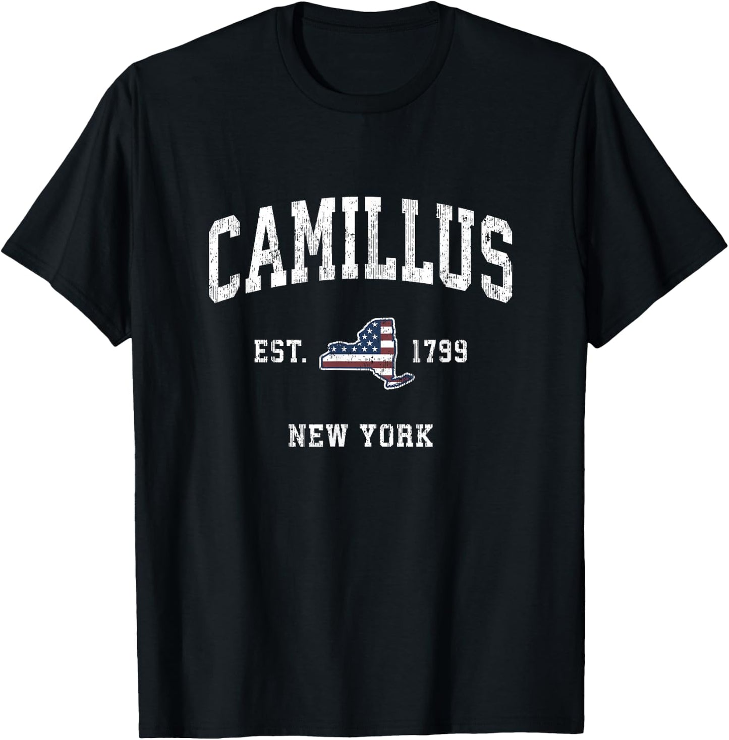 Camillus New York NY Vintage American Flag Sports Design T-Shirt - T-Shirt | Black