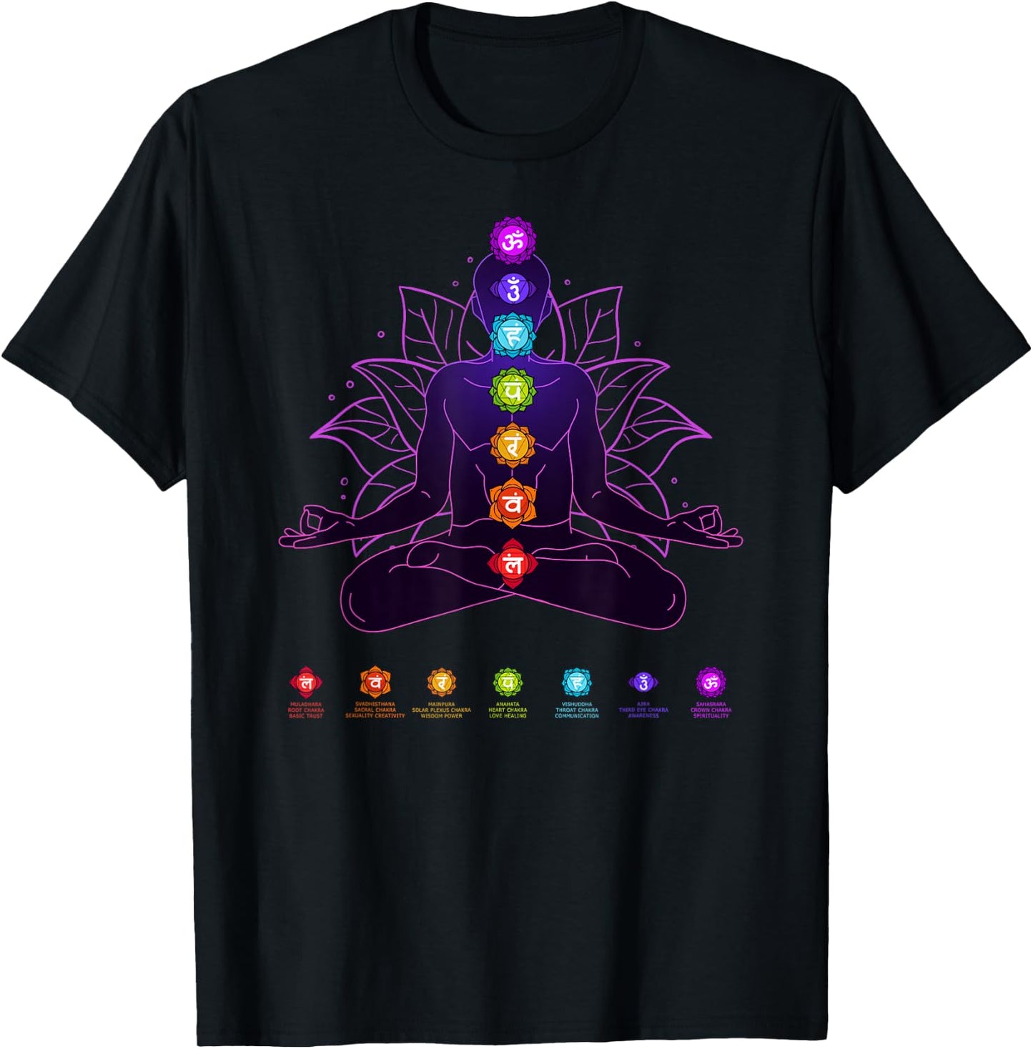 7 Seven Chakras Yoga Spiritual Body System Meditation White T-Shirt - T-Shirt | Black