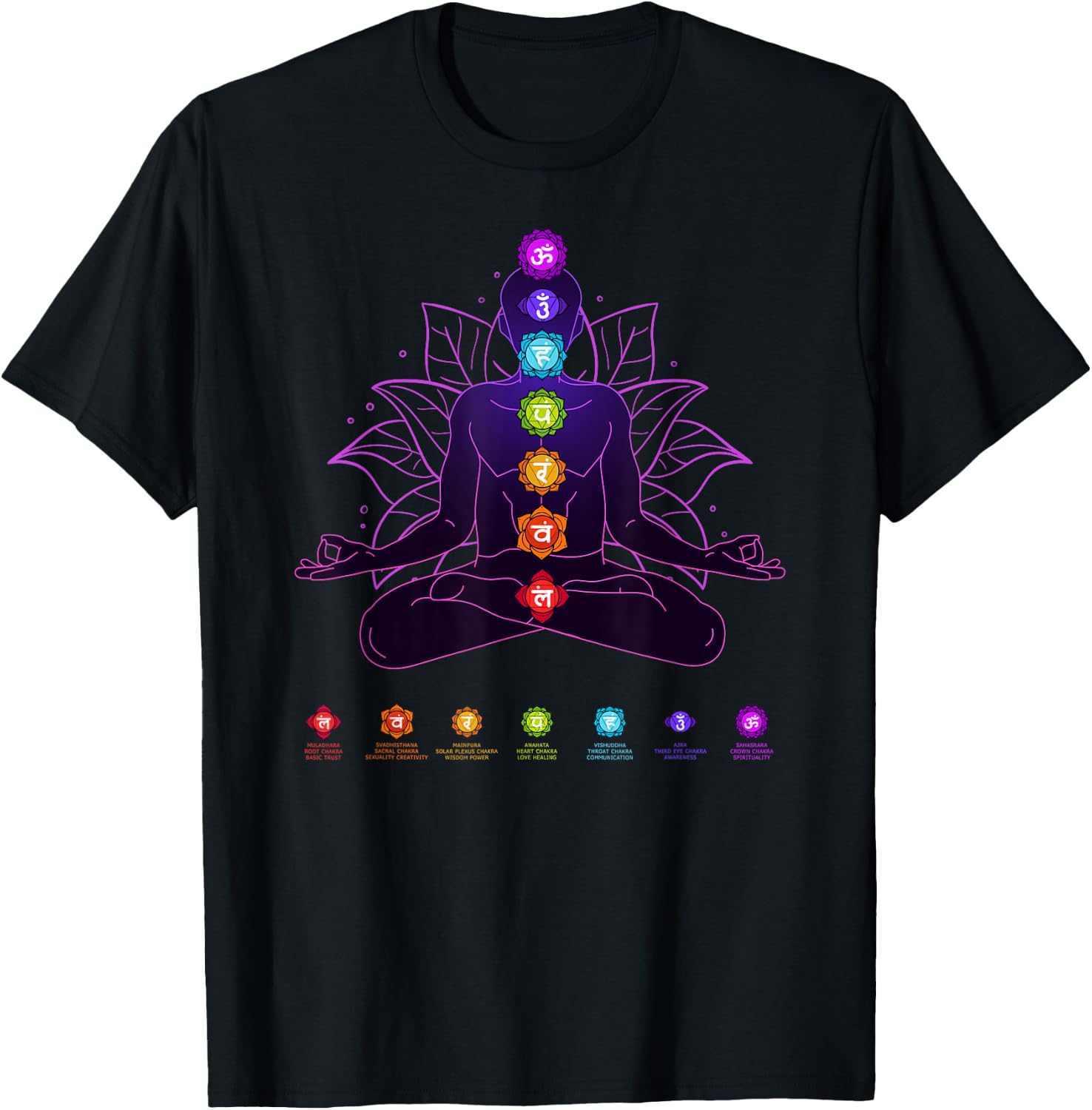 7 Seven Chakras Yoga Spiritual Body System Meditation White T-Shirt - T-Shirt | Black