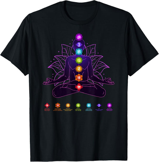 7 Seven Chakras Yoga Spiritual Body System Meditation White T-Shirt - T-Shirt | Black