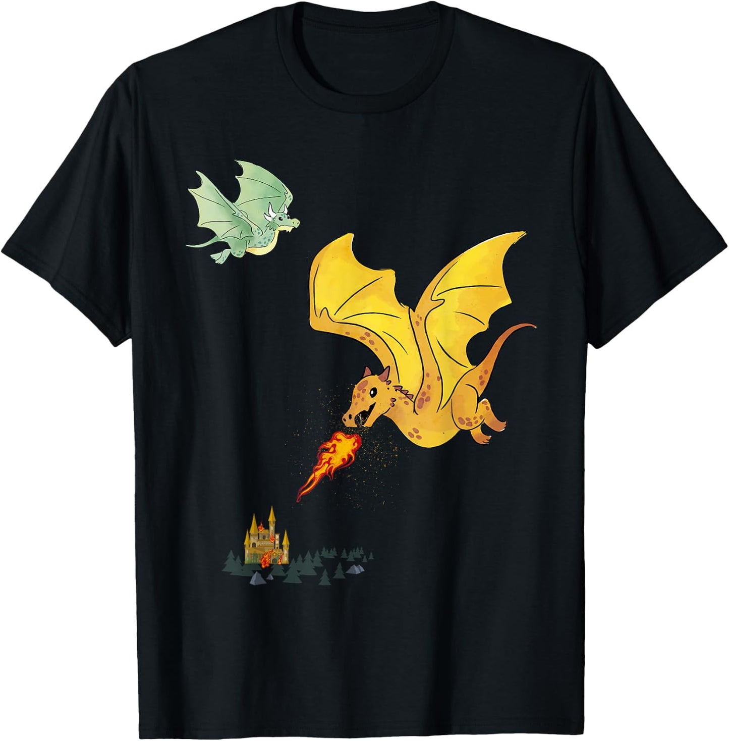 Flying Dragons & Flames Lizard Wyverns T-Shirt - T-Shirt | Black