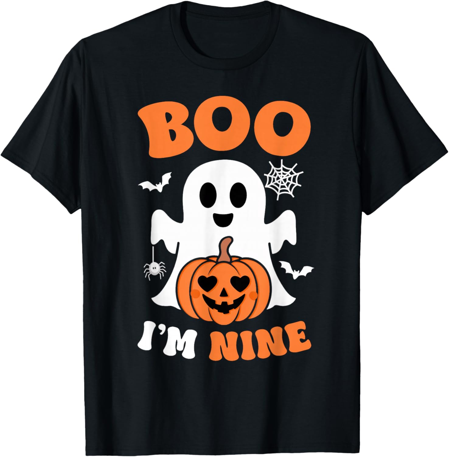 Ghost Boo I'm Nine Year 9th Birthday Boys Halloween Groovy T-Shirt - T-Shirt | Black