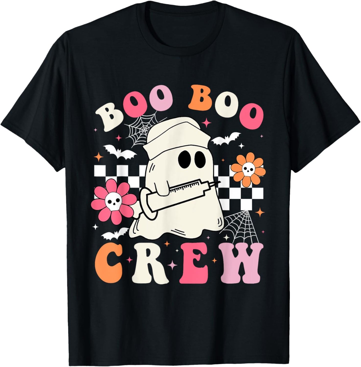 Boo Crew Nurse Halloween Outfits Men Kids Groovy T-Shirt - T-Shirt | Black