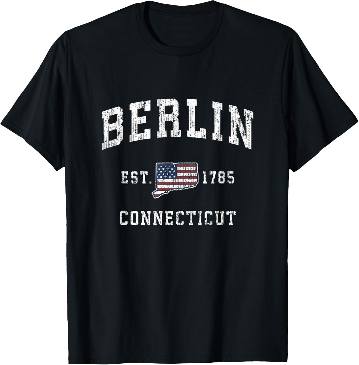 Berlin Connecticut CT Vintage American Flag Sports Design T-Shirt - T-Shirt | Black