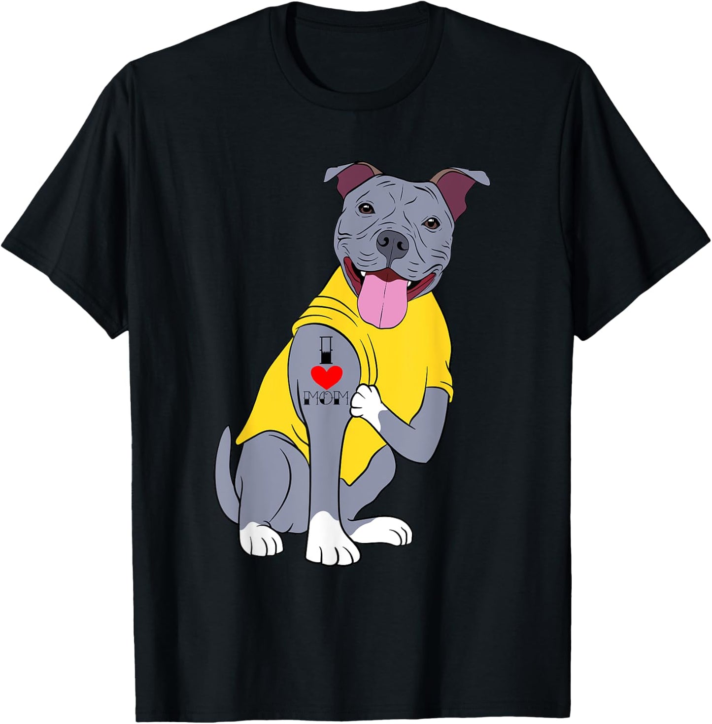 I Love Mom Mommy Mother's Day Collection Pitbull Dog T-Shirt - T-Shirt | Black