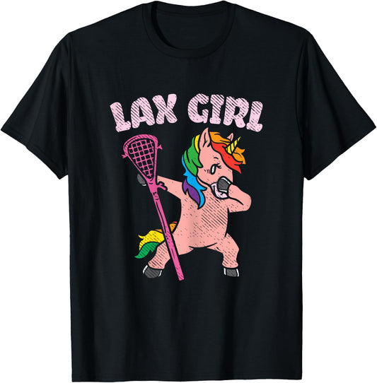 Lax Girl Unicorn Cute Animal Lacrosse Player Team Women Gift T-Shirt - T-Shirt | Black