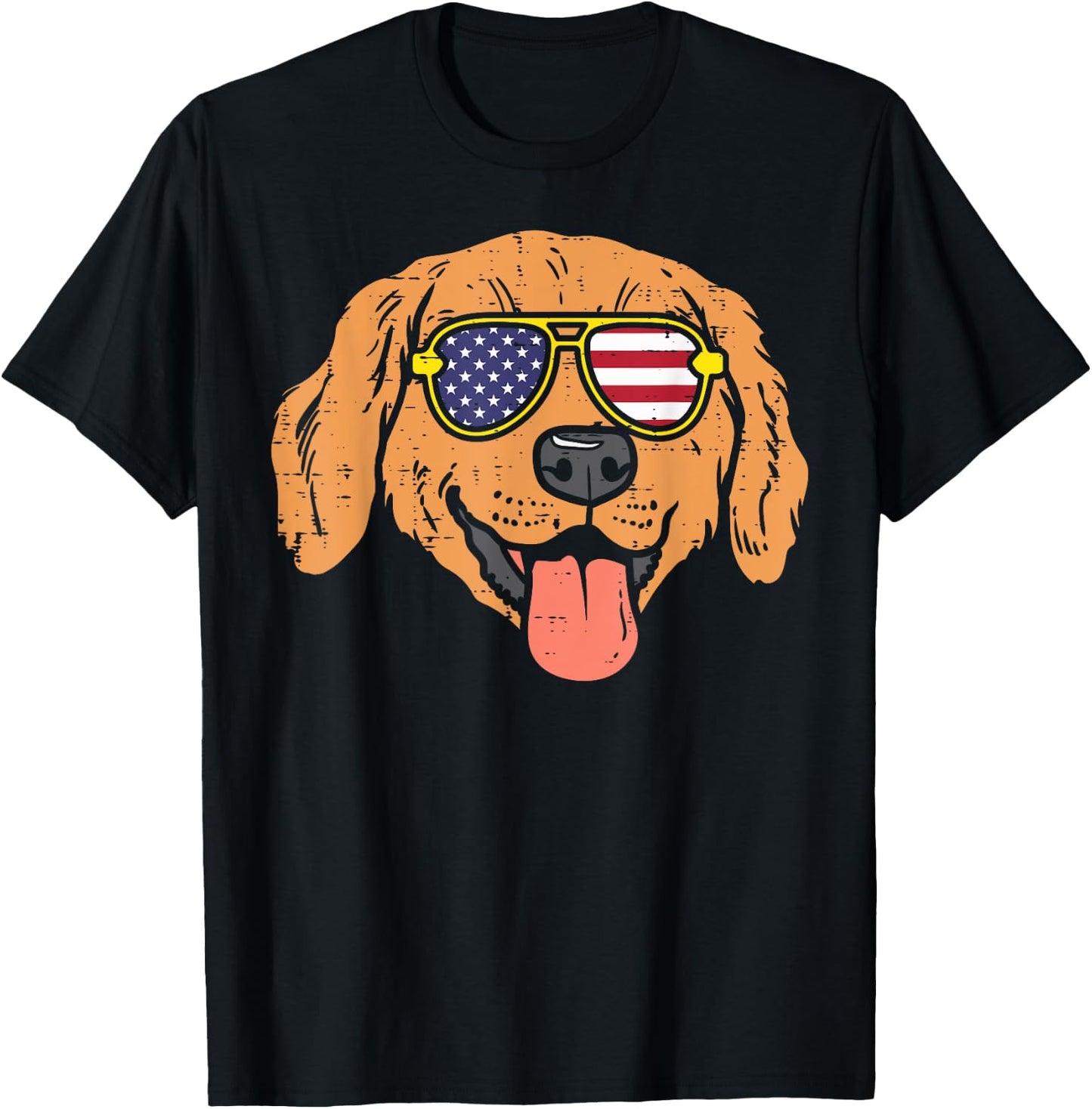 Golden Retriever American USA Flag 4th Of July Fourth Dog Women Kids Men T-Shirt - T-Shirt | Black
