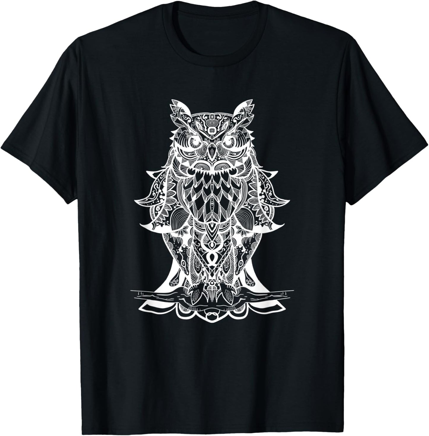 Geometric Owl - Sacred Geometric Mandala Animal T-Shirt - T-Shirt | Black