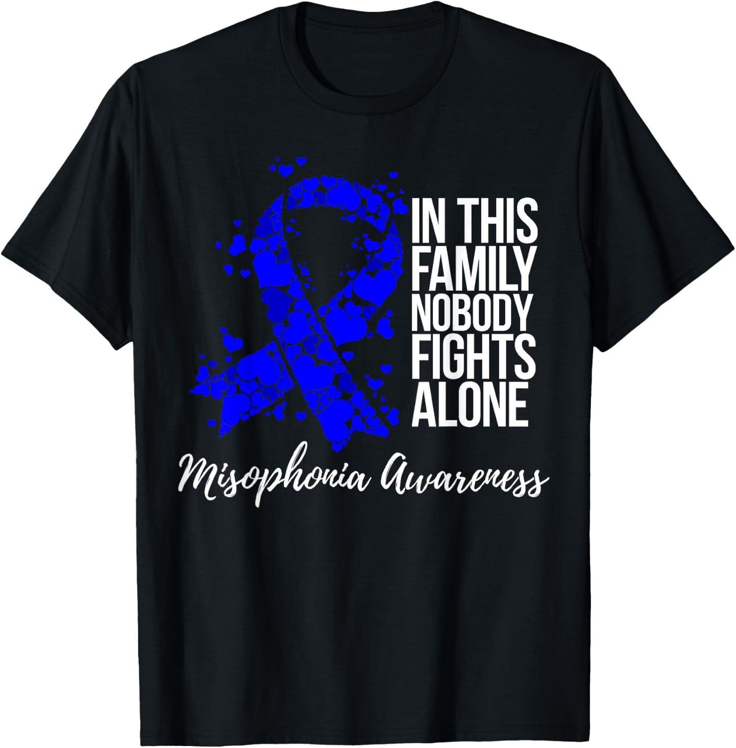 Family Support Blue Ribbon Misophonia Awareness T-Shirt - T-Shirt | Black