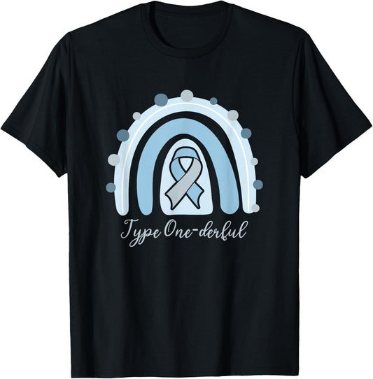 Type 1 Diabetes T1D Awareness One-Derful Nordic Rainbow Gift T-Shirt - T-Shirt | Black