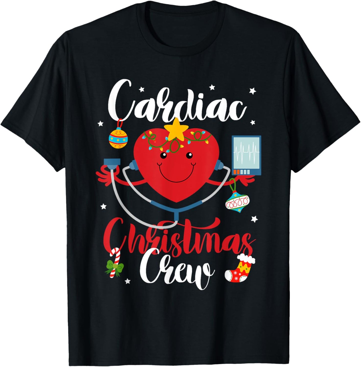 Cardiac Christmas Crew Cardiac Nurse T-Shirt - T-Shirt | Black