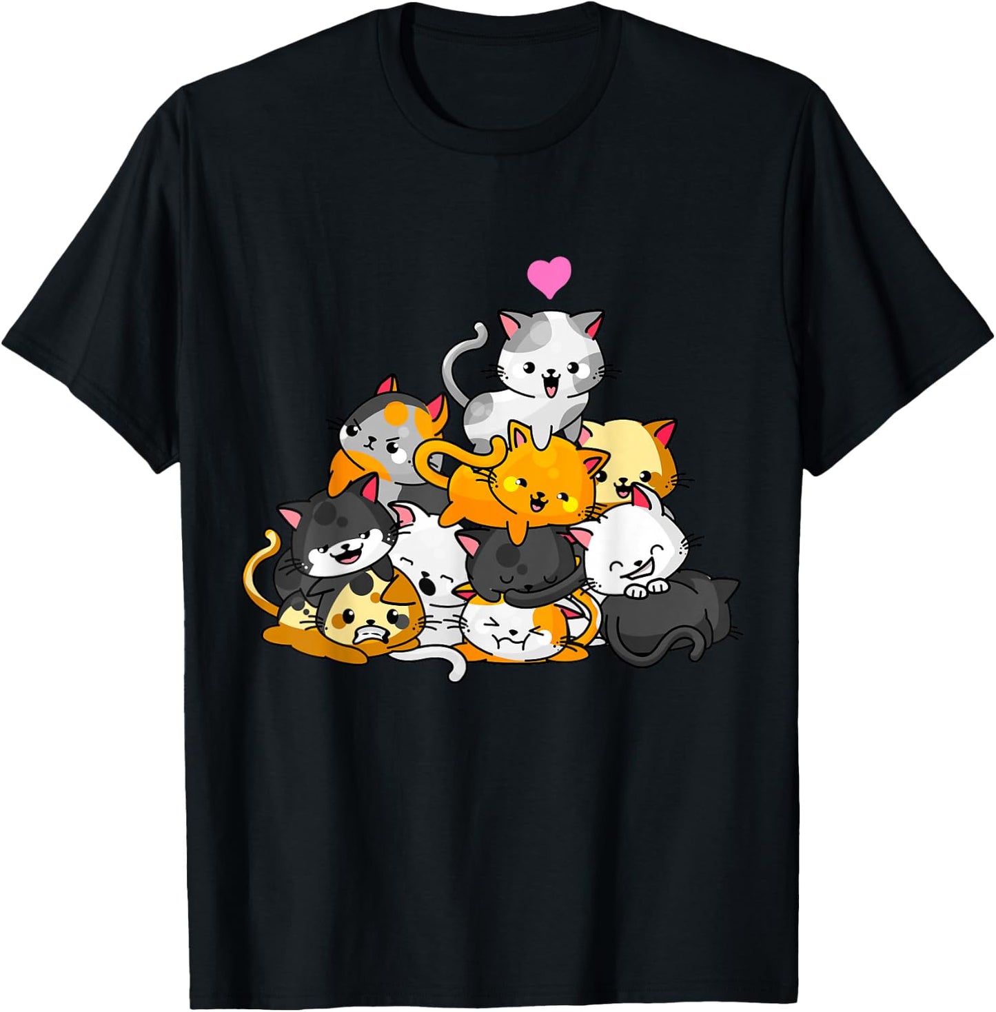 Cat Cute Kitty Pile Cats Anime Kawaii Neko Gift Women Girls Small T-Shirt - T-Shirt | Black
