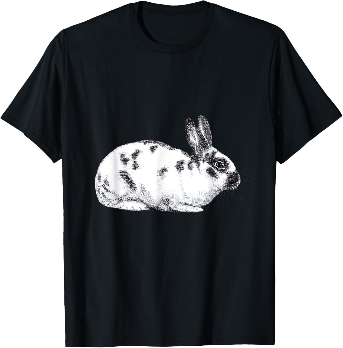 Cute English Spotted Bunny Rabbit Drawing T-Shirt - T-Shirt | Black