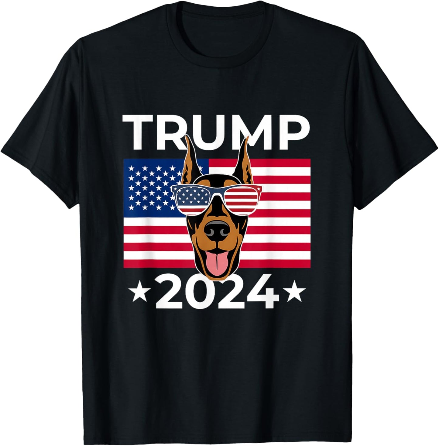 US Election Vote Trump 2024 Doberman Pinscher Dog USA Flag T-Shirt - T-Shirt | Black