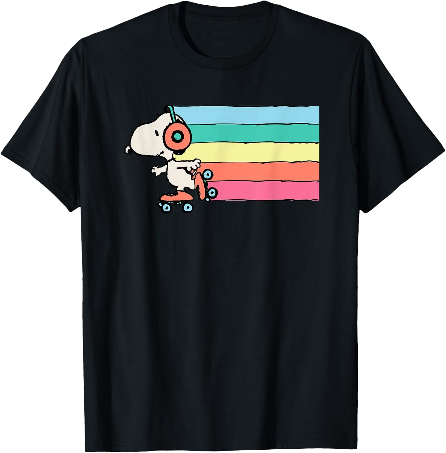 Peanuts Snoopy Roller Skating Rainbow T-Shirt - T-Shirt | Black