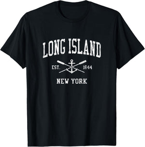 Long Island NY Vintage Crossed Oars & Boat Anchor Sports T-Shirt - T-Shirt | Black