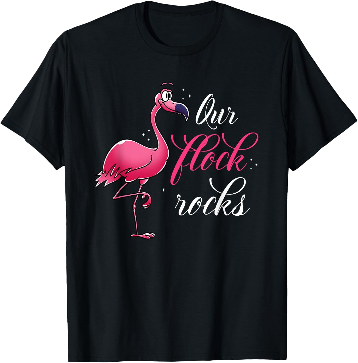 Our Flock Rocks Flamingo T-Shirt - T-Shirt | Black