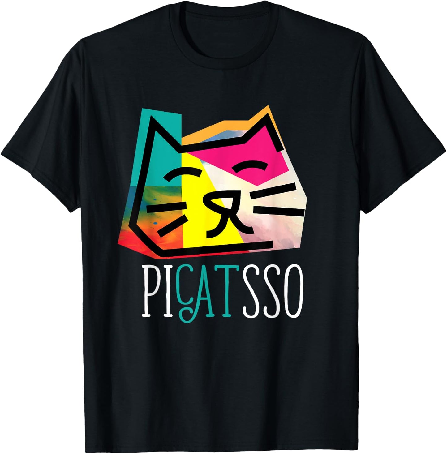 Artist I Art Teacher I Picatsso I Funny Abstract Cat Women Girls Kids T-Shirt - T-Shirt | Black