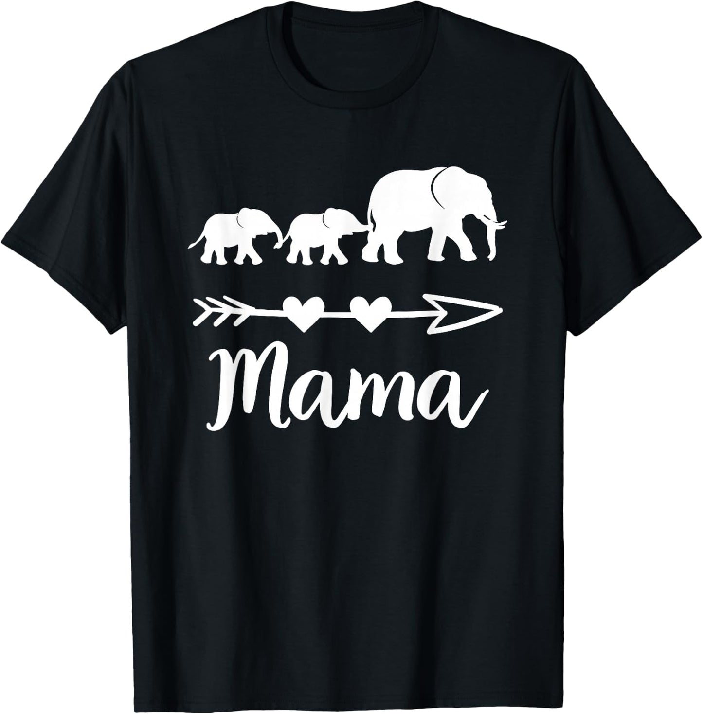 Mama Elephant 2 Babies Kids Mom of Two Cute Mothers Day T-Shirt - T-Shirt | Black