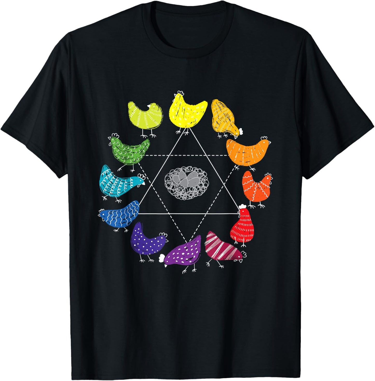 Chicken Themed Color Wheel Educational Art Teacher Artist Men Women Girls Kids T-Shirt - T-Shirt | Black