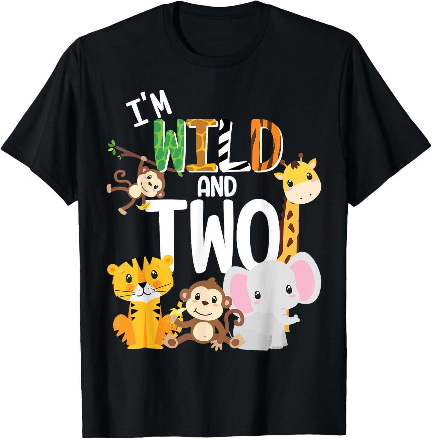 I'm Wild and Two Zoo Theme Birthday Safari Jungle Animals T-Shirt - T-Shirt | Black