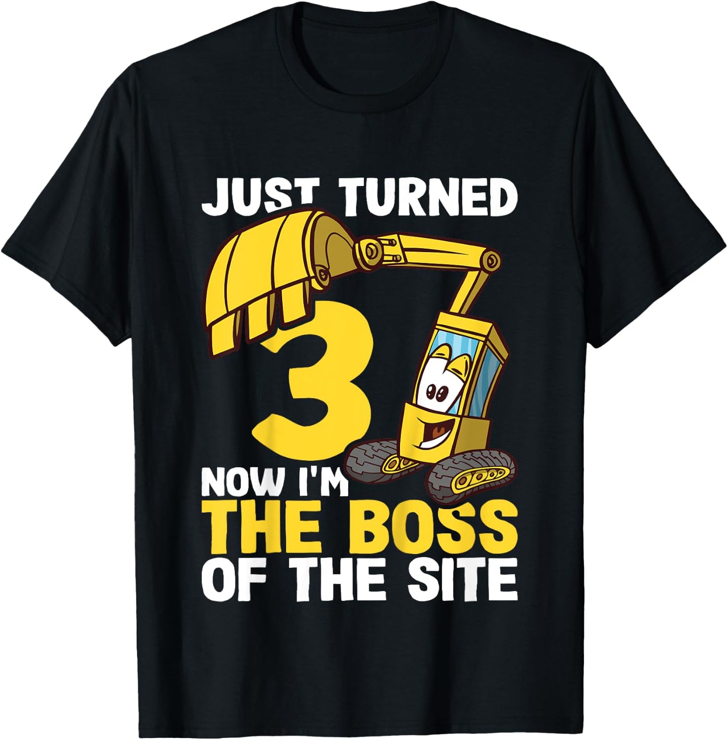 Kids 3rd Birthday Shirt Boy Excavator Construction Site Boss T-Shirt - T-Shirt | Black