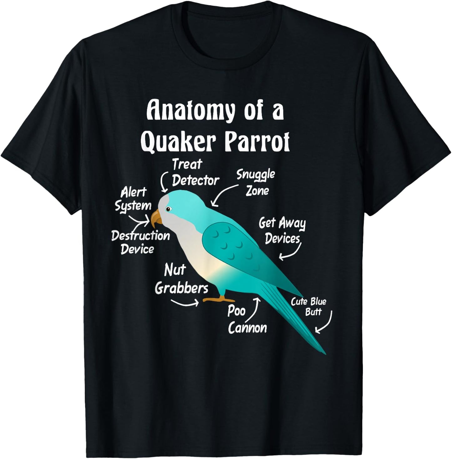 Anatomy of a Blue Quaker Parrot T-Shirt - T-Shirt | Black