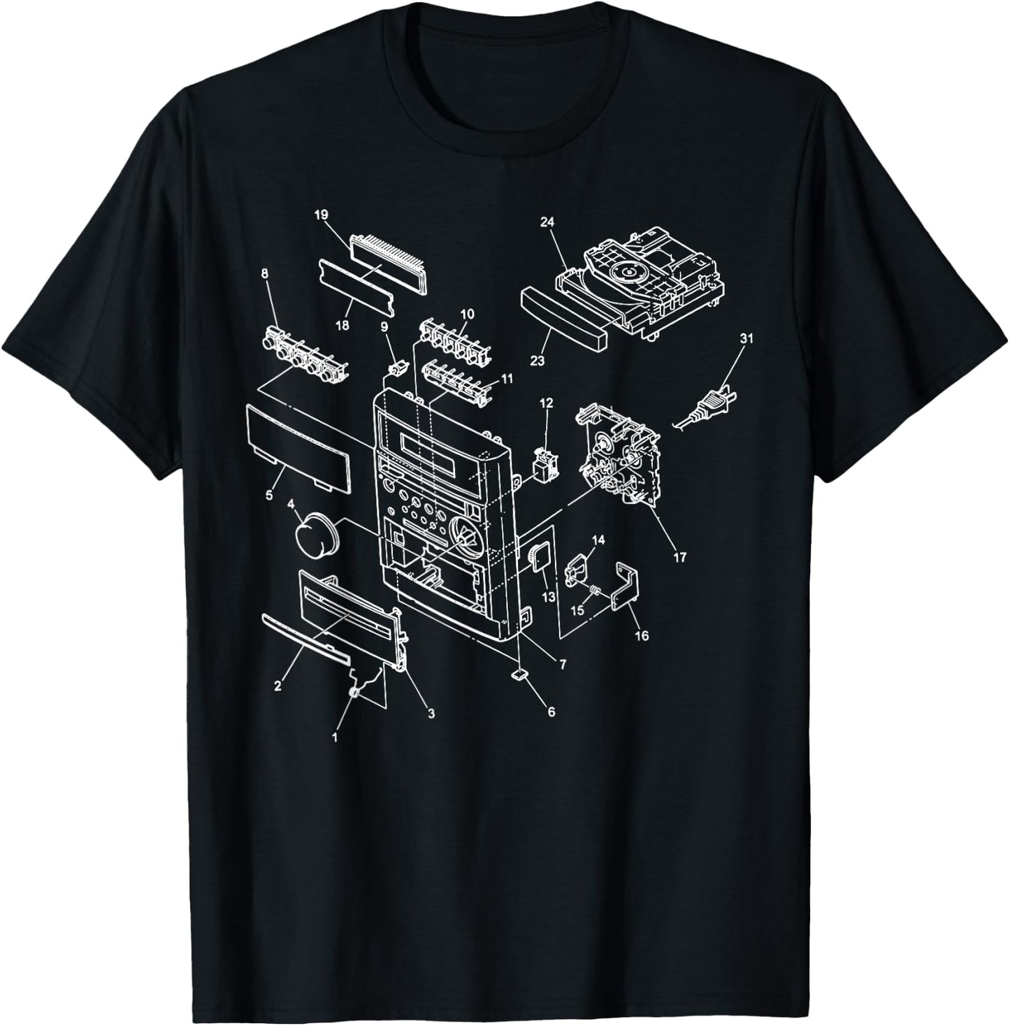Vintage Blueprint - Car Vehicle Audio System Retro Chart Fun T-Shirt - T-Shirt | Black