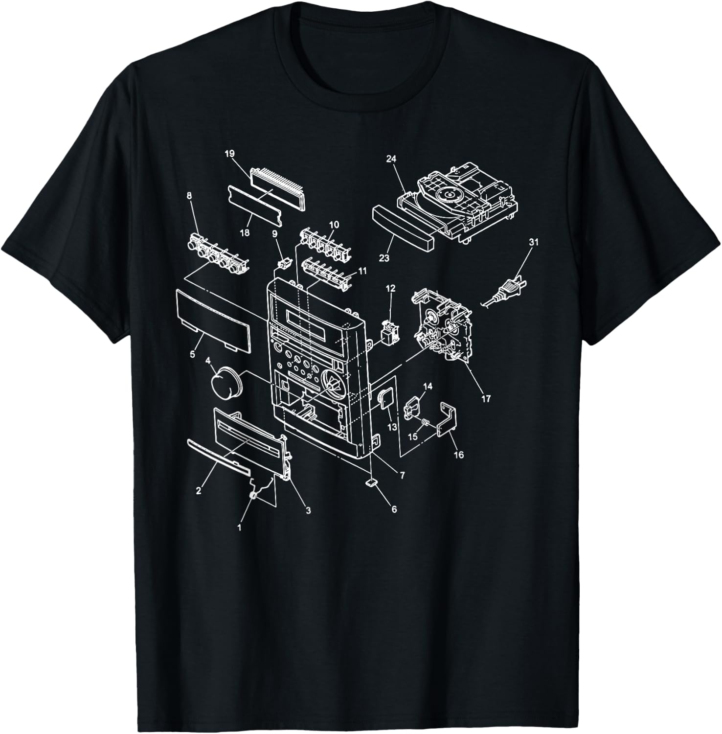 Vintage Blueprint - Car Vehicle Audio System Retro Chart Fun T-Shirt - T-Shirt | Black