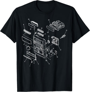 Vintage Blueprint - Car Vehicle Audio System Retro Chart Fun T-Shirt - T-Shirt | Black