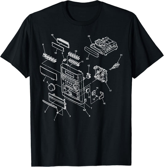 Vintage Blueprint - Car Vehicle Audio System Retro Chart Fun T-Shirt - T-Shirt | Black