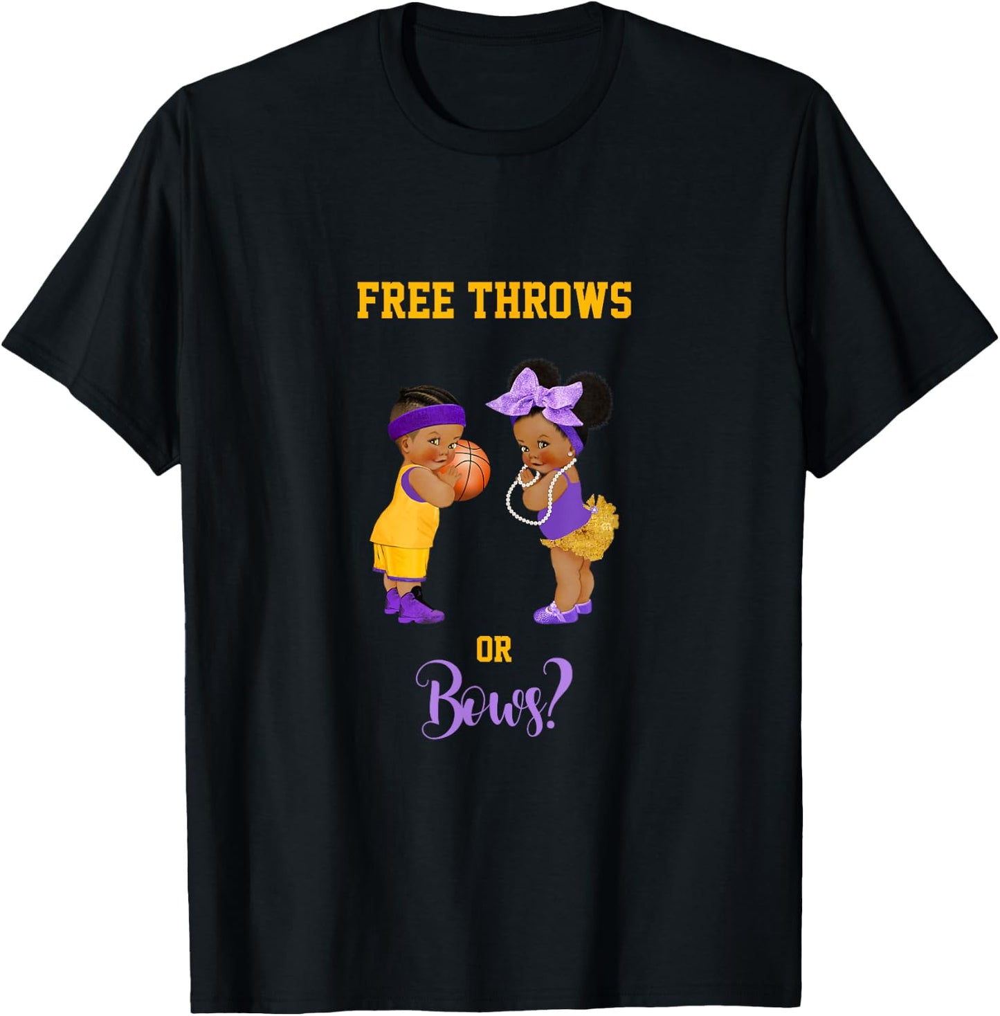 Free Throws or Bows? Basketball Baby Gender Reveal T-Shirt - T-Shirt | Black