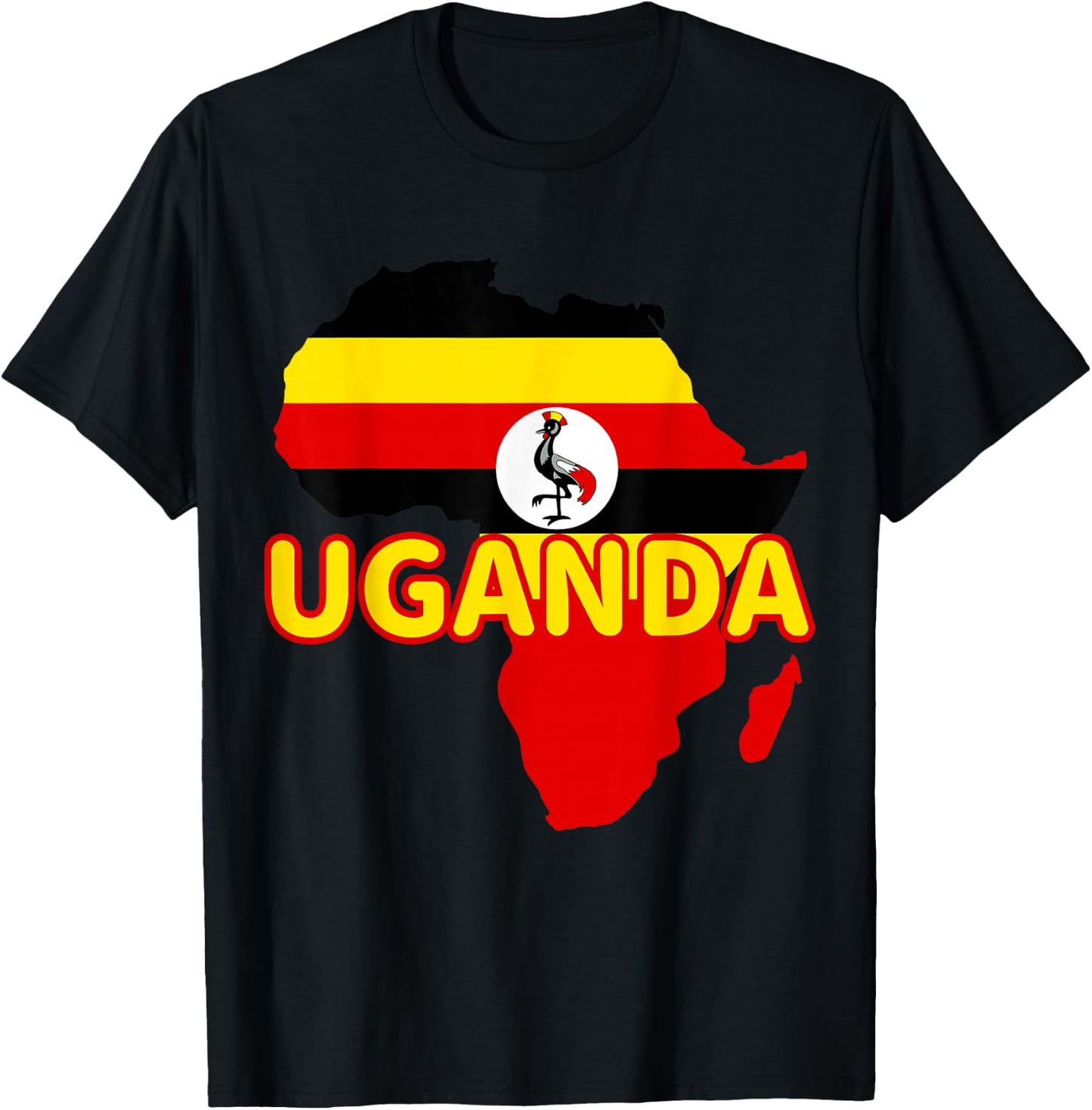 Uganda Ugandan Pride Flag Map Africa Print T-Shirt - T-Shirt | Black